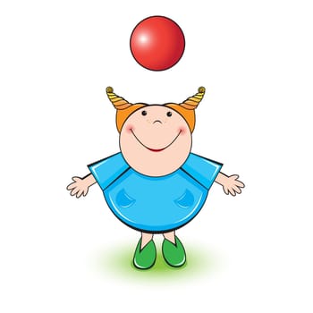 Little girl playing with a red ball