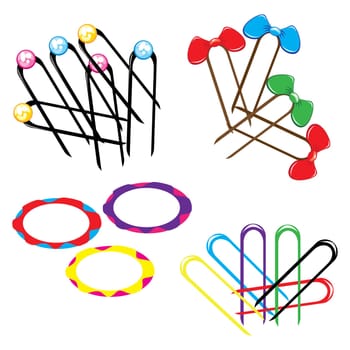 Various colorful accessories for hair. Illustration on white background