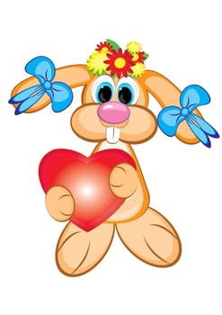 Easter Bunny Girl with a heart. Illustration on white background