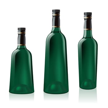 Set number one of green wine bottle. Illustration on white background