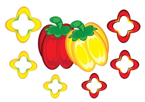 Red and yellow peppers. Illustration on white background for design
