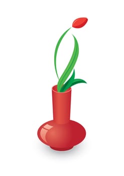 A beautiful red vase with tulips. Illustration on white background