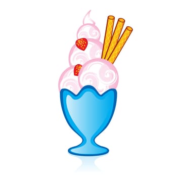 Strawberry ice cream with falafel tubes for the glass vase. Illustration for design on white background