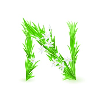 One letter of spring flowers alphabet - N. Illustration on white background