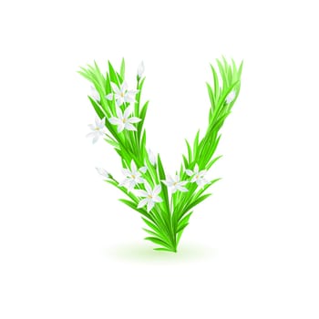 One letter of spring flowers alphabet - V. Illustration on white background