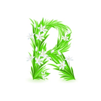 One letter of spring flowers alphabet - R. Illustration on white background