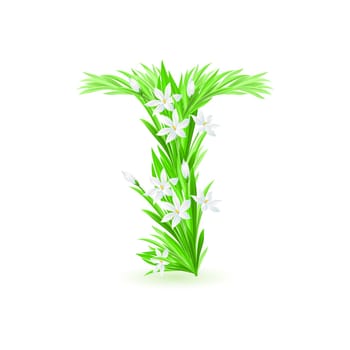 One letter of spring flowers alphabet - T. Illustration on white background