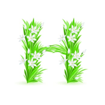One letter of spring flowers alphabet - H. Illustration on white background