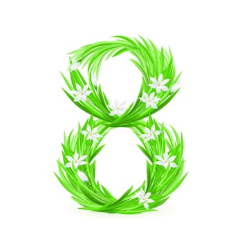 One alphabet symbol of spring flowers  - digit eight. Illustration on white background