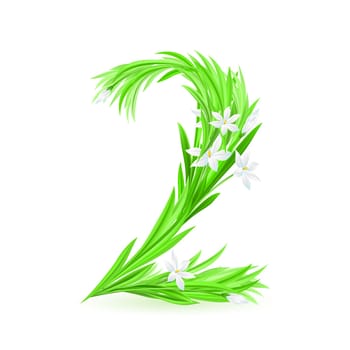 One alphabet symbol of spring flowers  - digit two. Illustration on white background