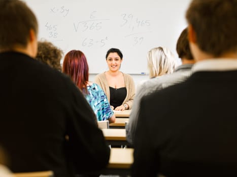 Schoolteacher in front of pupils in the classroom