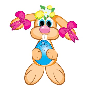 Easter Bunny Girl with colored egg. Easter card on white