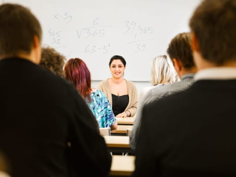 Schoolteacher in front of pupils in the classroom
