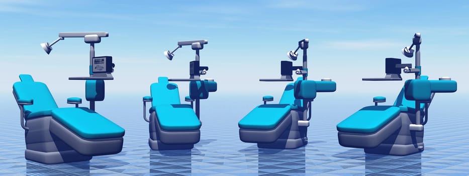 Modern dental chairs in blue background