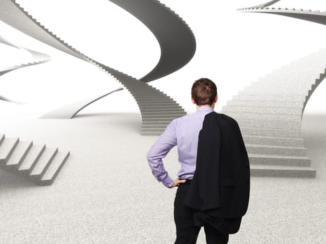 standing man and 3d abstract world