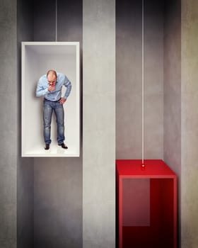 man on 3d metaphoric elevator