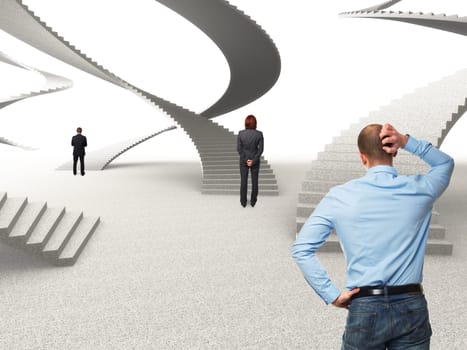 businesspeople and 3d stair abstract background