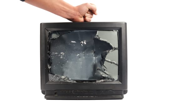 Turn off your TV. Kill it.man&#039 s hand punching TV