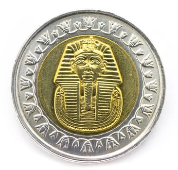 Arab Republic of Egypt, the coin of 1 pound, shows the pharaoh Tutankhamen