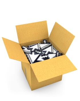 Box full of arrow cursors, isolated on white background