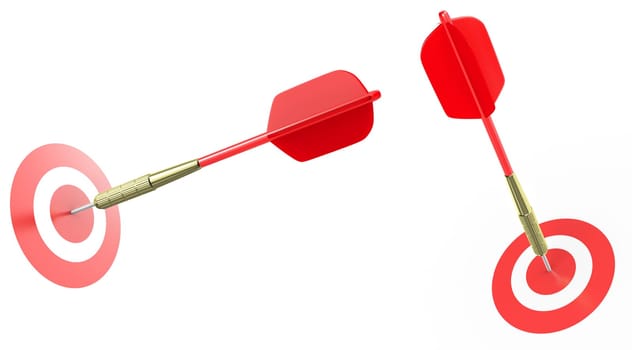 Dart hit the target, isolated on white background