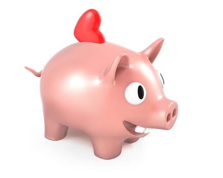 Piggy bank with heart, isolated on white background