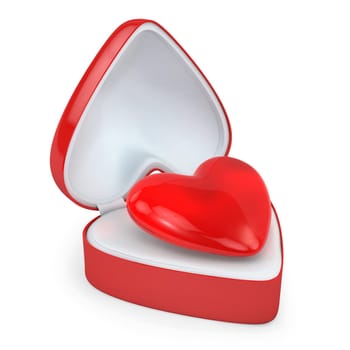 Heart in a heart shaped gift box, isolated on white background