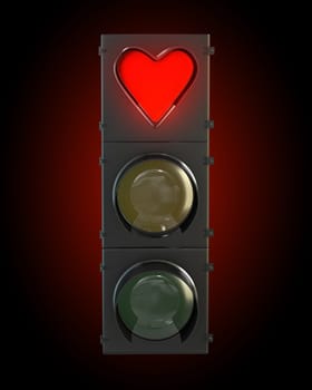 Traffic light with heart shaped red lamp