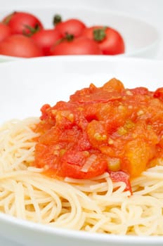 Closeup of Spaghetti With Tomato Sauce
