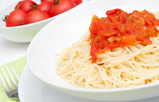 Closeup of Spaghetti With Tomato Sauce
