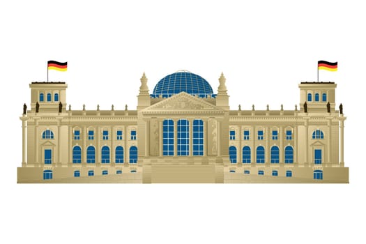 Detailed illustration of Berlin&#039 s parliament, Reichstag. Isolated and grouped objects over white background.