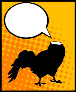 Conceptual comic style graphic of a headless rooster and speech bubble