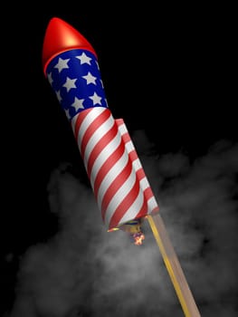 USA firework with fuse lit ready to launch