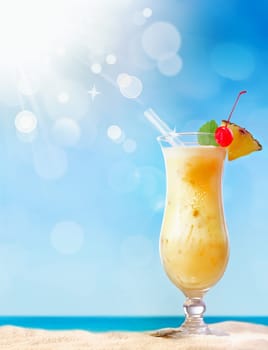Fresh tropical coctail on beautiful sunny beach
