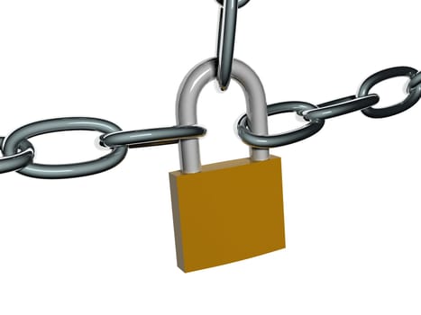 Chains with lock isolated on white background. Security concept. High quality 3D render.