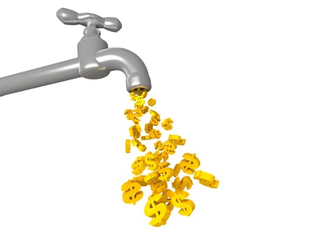 illustration of the golden coins falling from tap