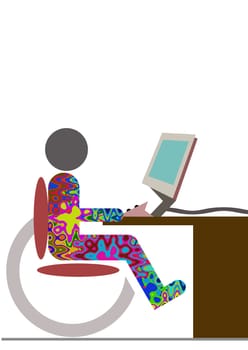 handicapped man with wheelchair in front of the computer