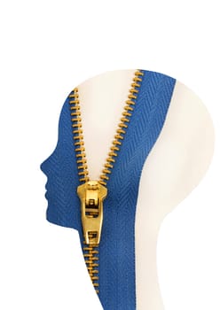 Profile of woman who has a hinge in the head