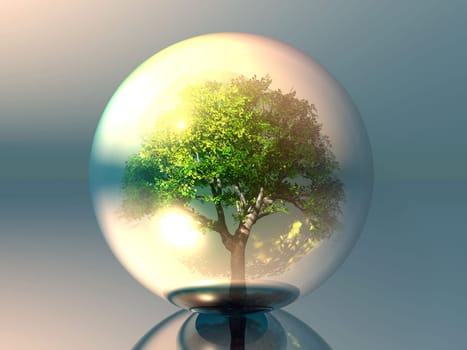 green tree in a transparent bubble