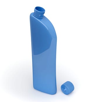 Blue plastic detergent bottle on white background