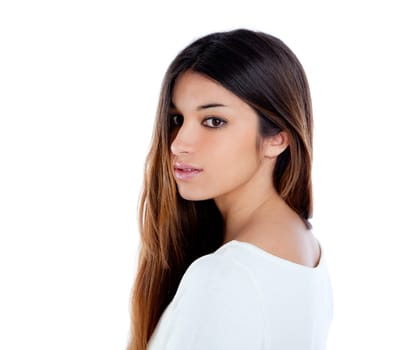 Asian indian profile girl brunette long hair portrait