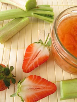 Jam with rhubarb and strawberries