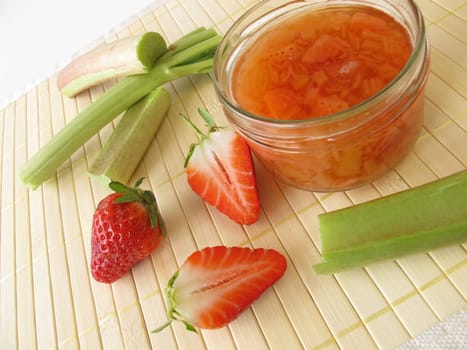 Jam with rhubarb and strawberries