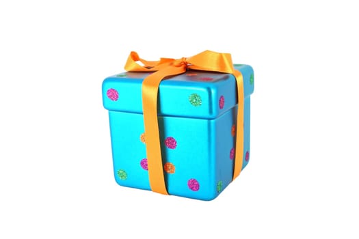 Little blue ornamental gift box isolated on white