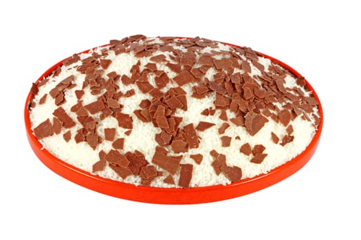 Coconut cake with chocolate isolated on white background