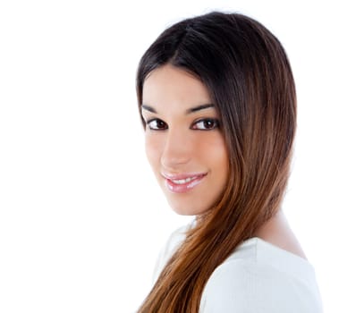 asian brunette indian woman with long hair portrait