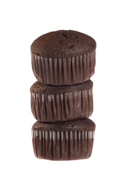 Chocolate muffin isolated on white background.