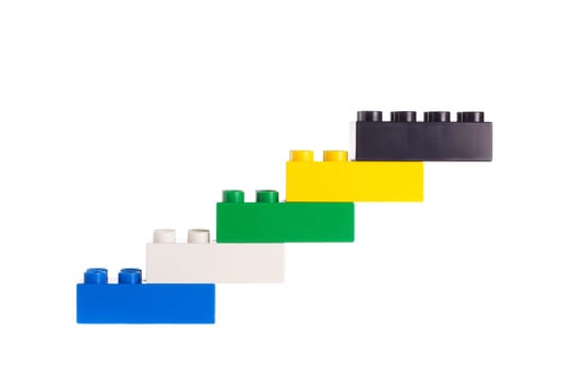 Plastic building blocks isolated on white background