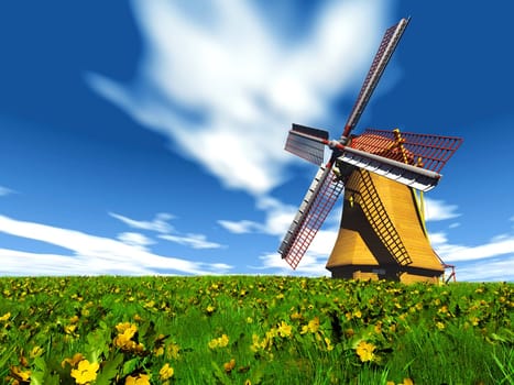 one windmill in the fields