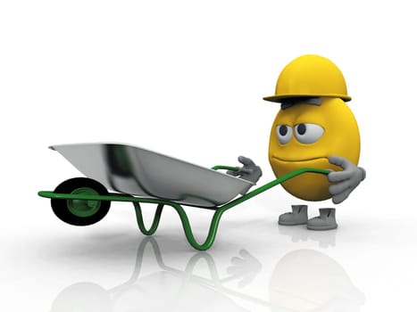 smiley worker with a wheelbarrow